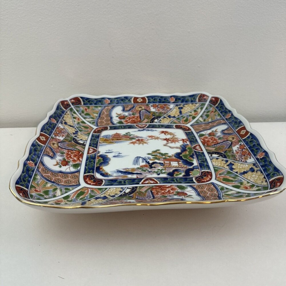 Vintage Japanese Ceramic Tray, Floral Design, Traditional, Modern 11x11 in